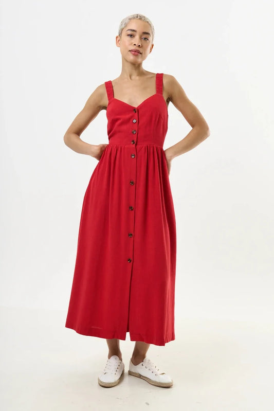 Clover Linen Mix Midi Sundress - Red - Bascora