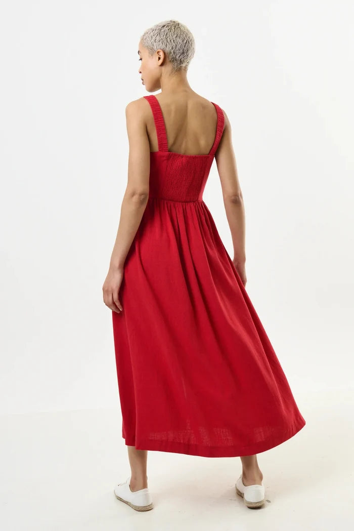 Clover Linen Mix Midi Sundress - Red - Bascora