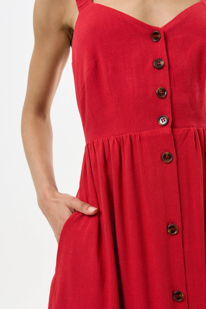 Clover Linen Mix Midi Sundress - Red - Bascora