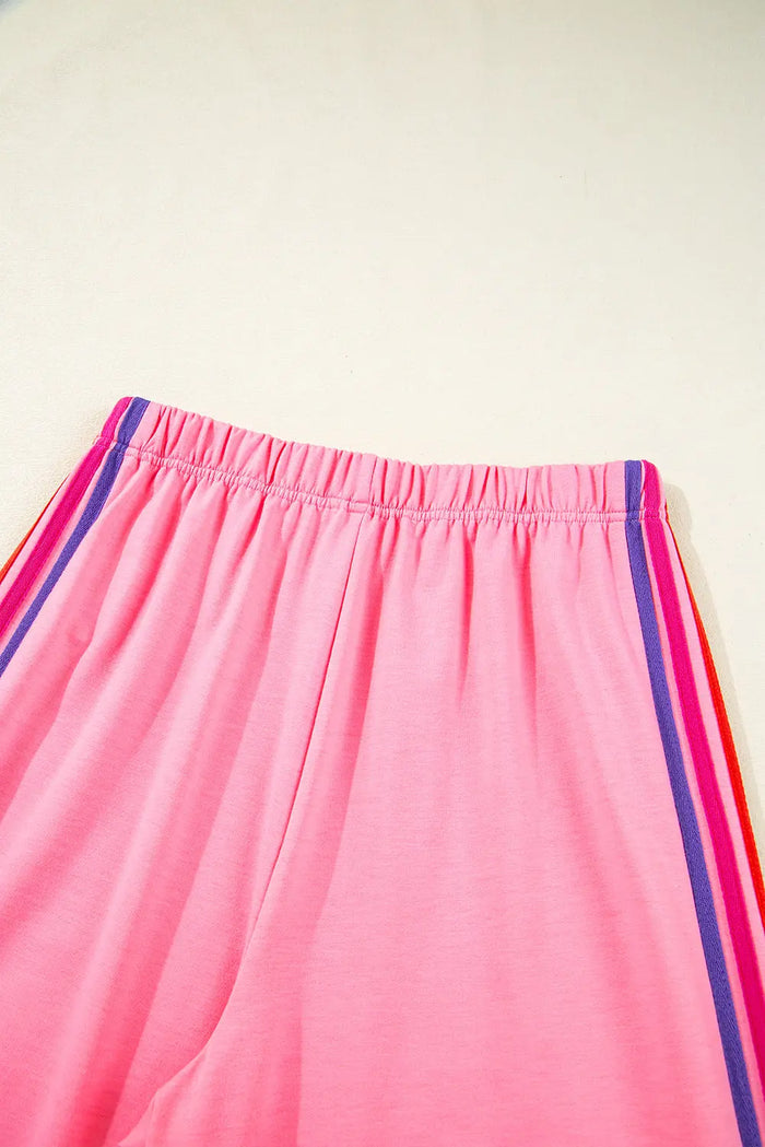 Contrast Crewneck T Shirt and Wide Leg High Waist Trousers Co-ord - Two Piece Sets/Pant Sets