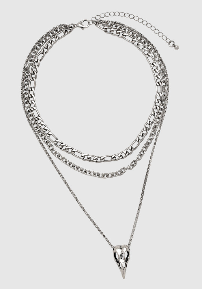 Corvus Bird Skull Layered Necklace
