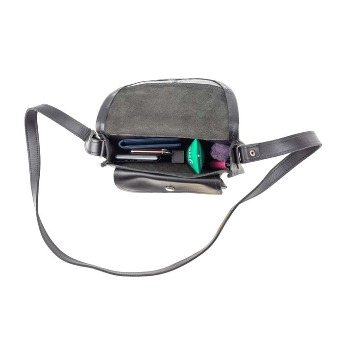 Cross Body Purse Black, handmade leather bag - Inside View