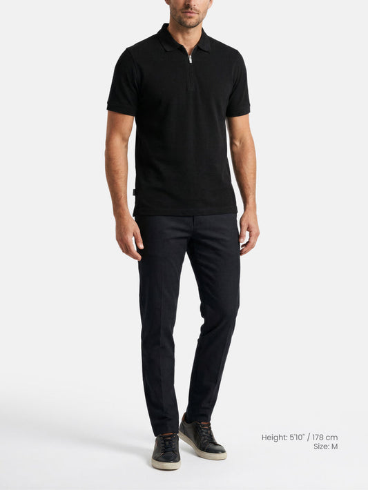 Men’s black zip polo t-shirt outfit, slim fit smart casual look