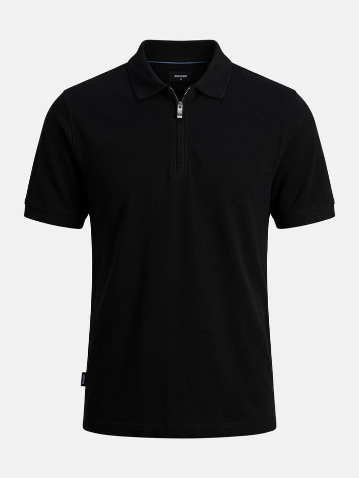 Black zip polo t-shirt, slim fit cotton men’s smart casual shirt