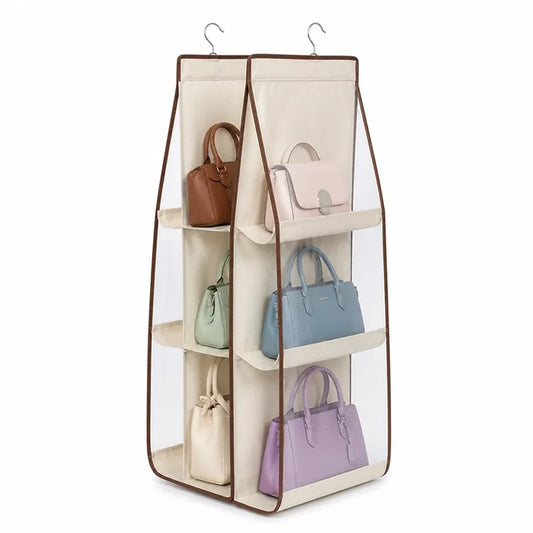 Double-Sided Hanging Dust-Resistant Handbag Organizer (Holds 6 Handbags)