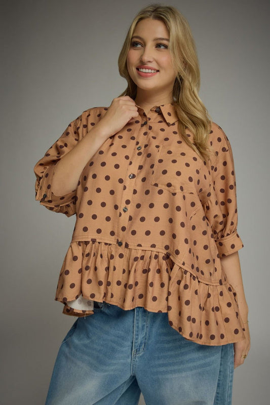 Entro Top Polka Dot Ruffle Hem Plus