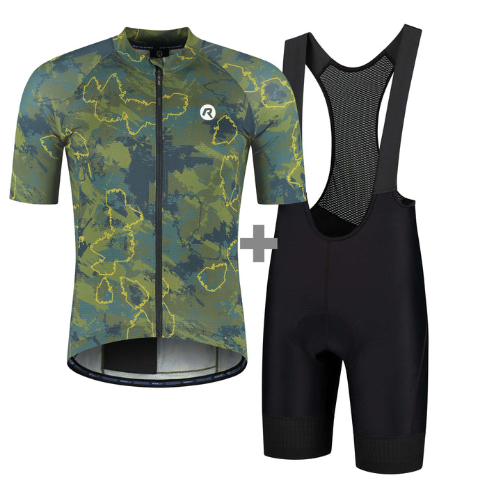 Rogelli fietskleding set voor heren met fietsshirt en fietsbroek.
