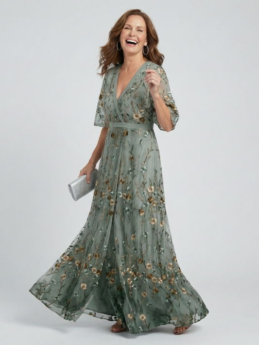 Eulalie - Robe longue femme fleurie avec col cache-cœur