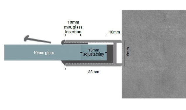 EXTENDED U channel Anodised aluminium - Polished Chrome, Deep Shower Screen Wall Channel - Image 2