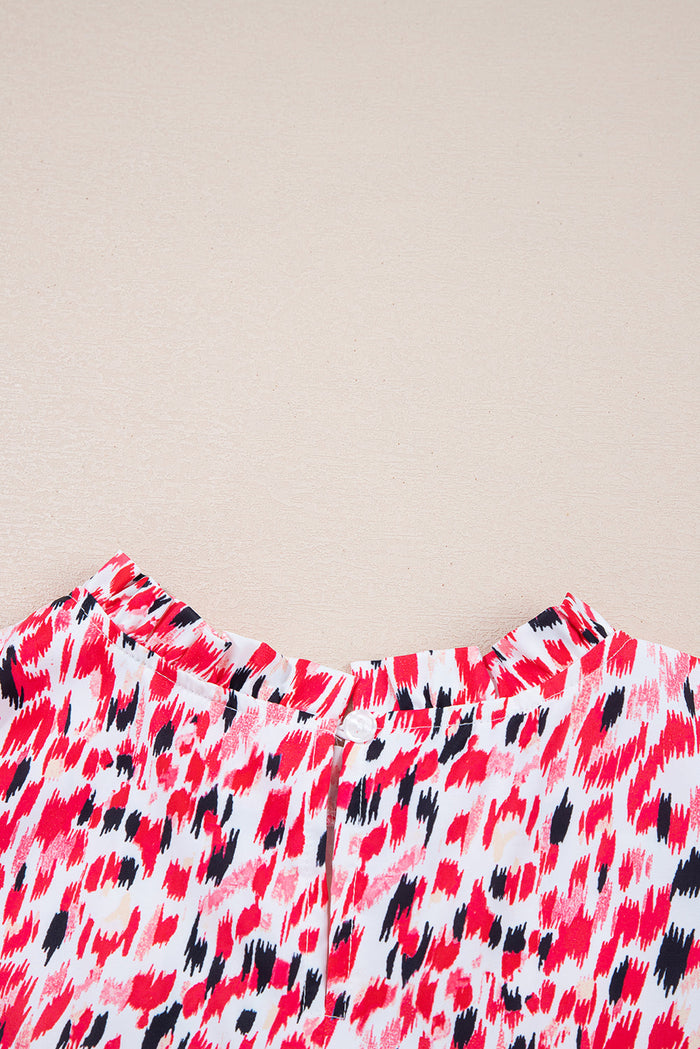 Floral Contrast Print Ruffle Cap Sleeve Blouse - Tops/Blouses & Shirts