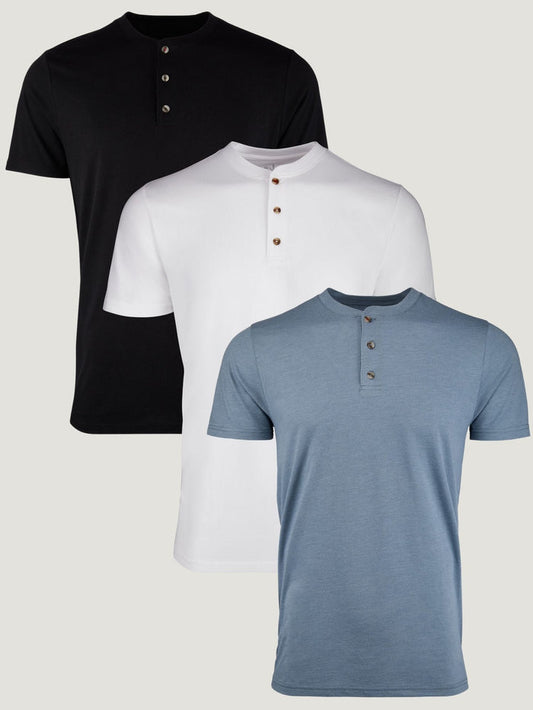 Men's Short SleeveHenley Shirts | Black, White, Wedgewood Men's Henley Shirts