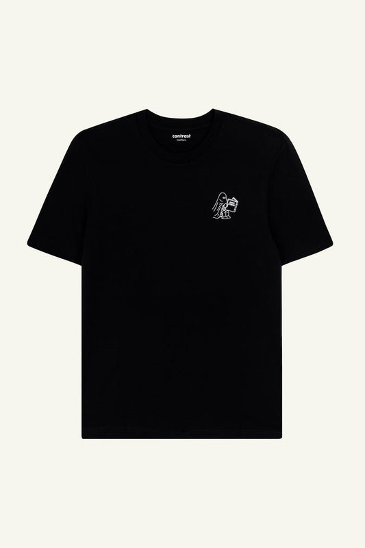 Contrast Ghost Stories graphic t-shirt in Black, organic cotton designer graphic tee with spooky illustration.
