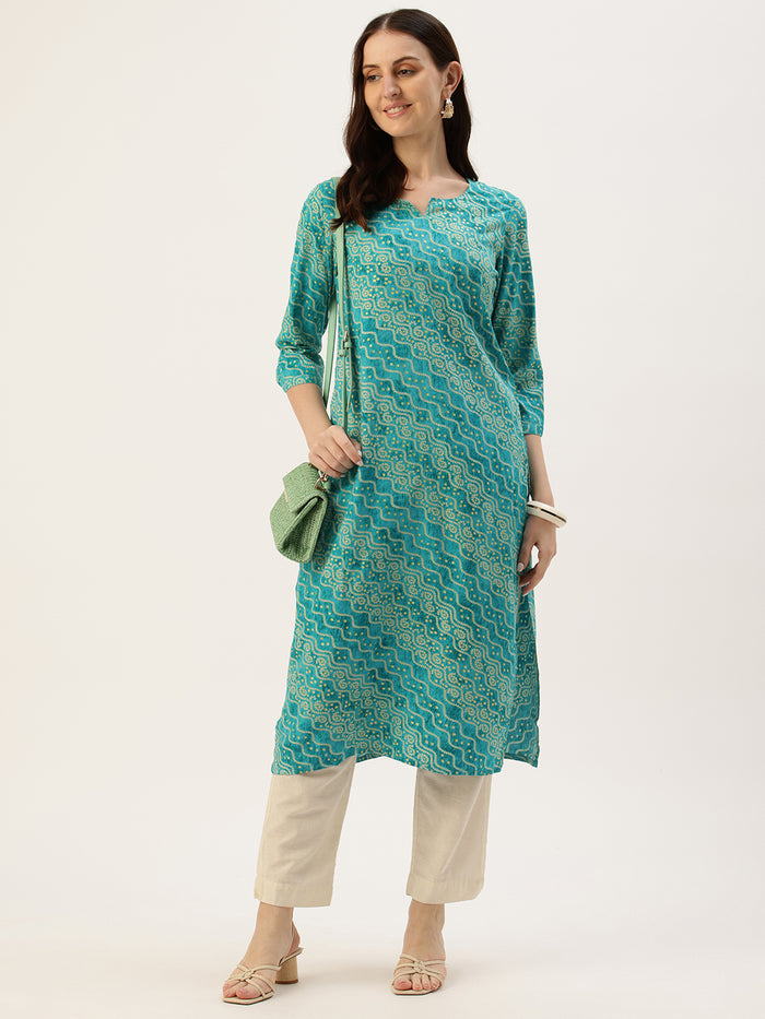 Green Bandhani Printed Straight Kurta