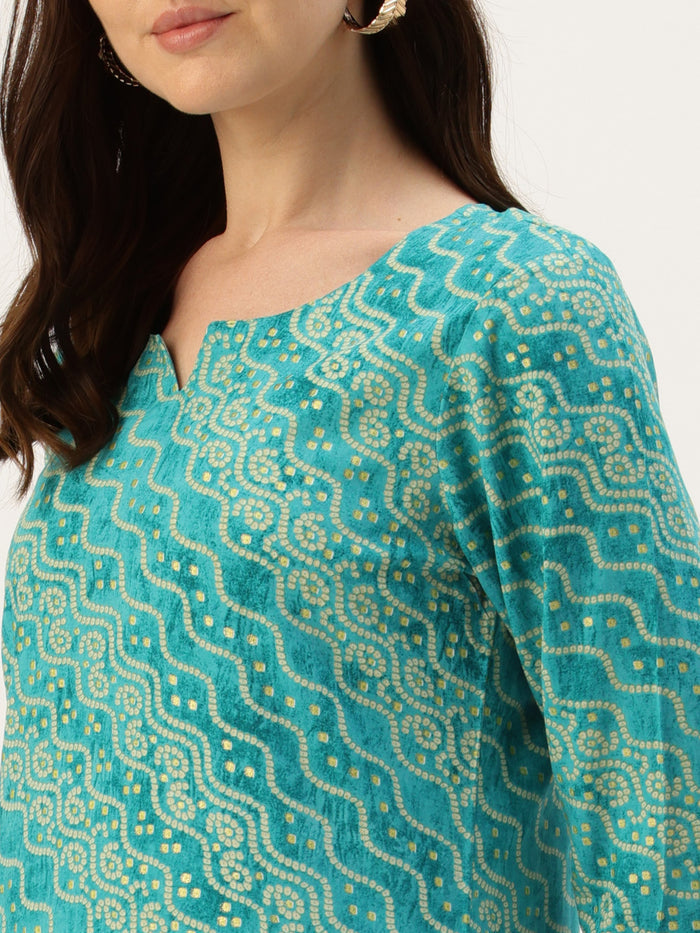 Green Bandhani Printed Straight Kurta