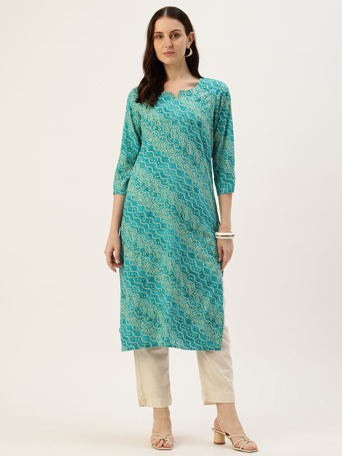 Green Bandhani Printed Straight Kurta