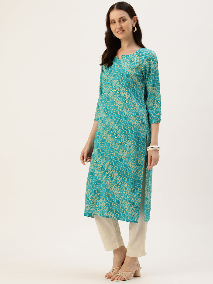 Green Bandhani Printed Straight Kurta