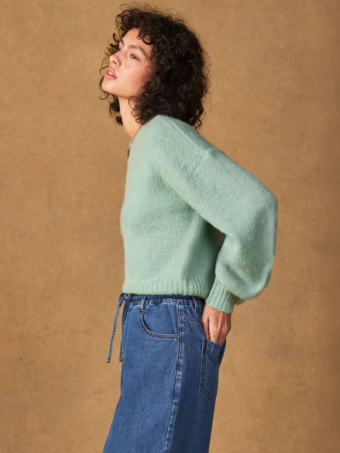 Green Cropped Jumper With Alpaca
