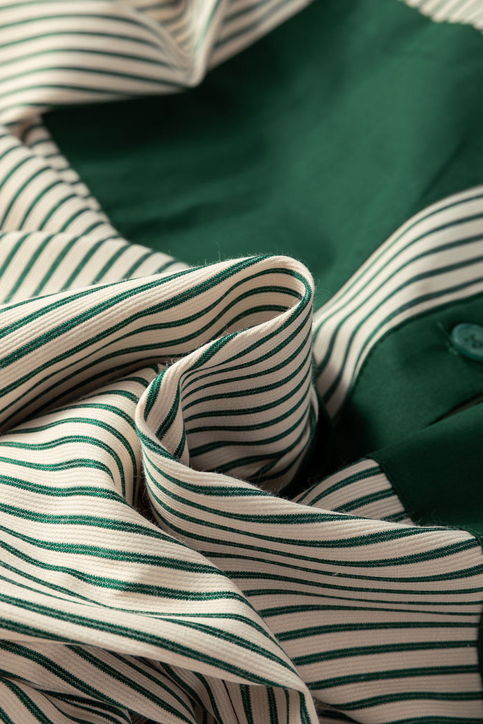 Green Patch Pockets Button Down Short Puff Sleeve Dress - Dresses/Mini Dresses