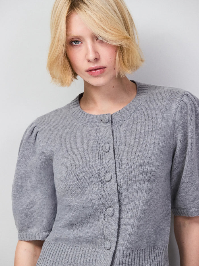 Grey Button Front Cardigan With Wool And Cashmere