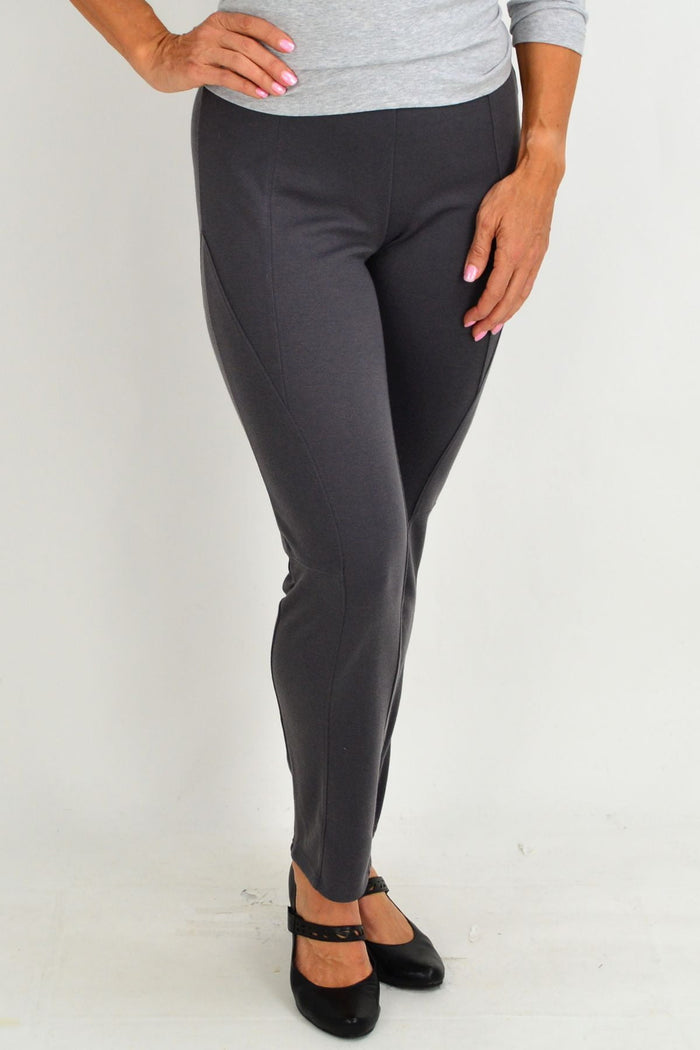 Grey David Jessie Jodhpur leggings shown on a model, full-length view of comfortable, stylish stretch pants in light grey.