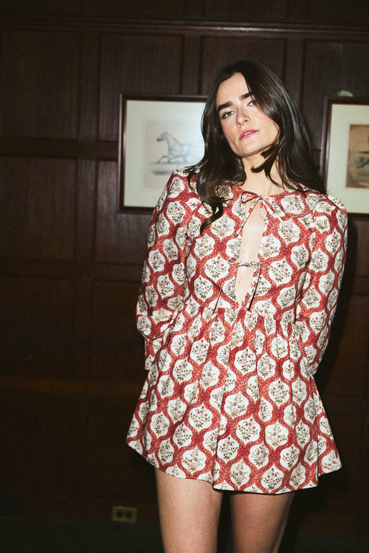 Gussie Dress in Terracotta Trellis