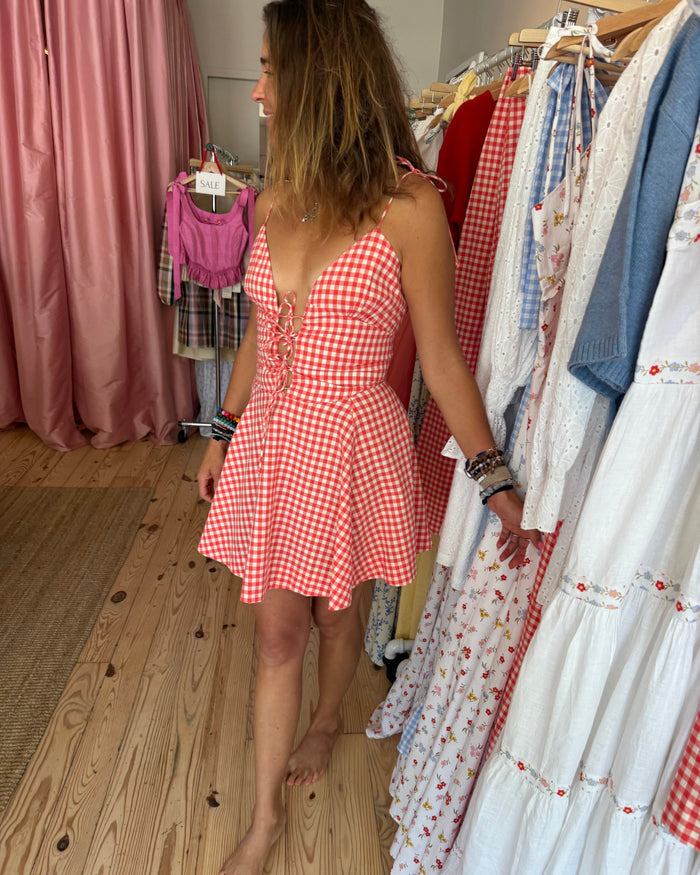 Gwyneth Mini Dress in Cherry Gingham