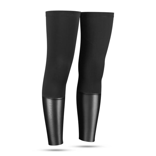 Rogelli Halo beenwarmers zwart als verlenging van korte fietsbroek.