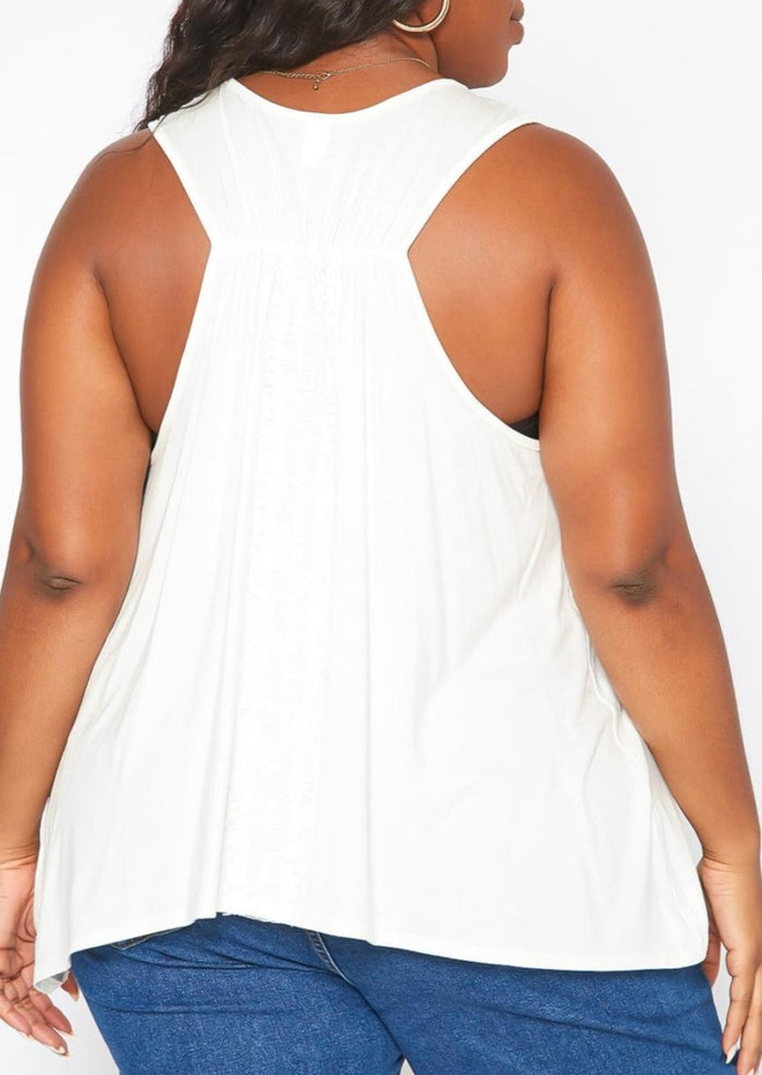 Hi Curvy Plus Size Women Lace Hem V Neck Tank Top