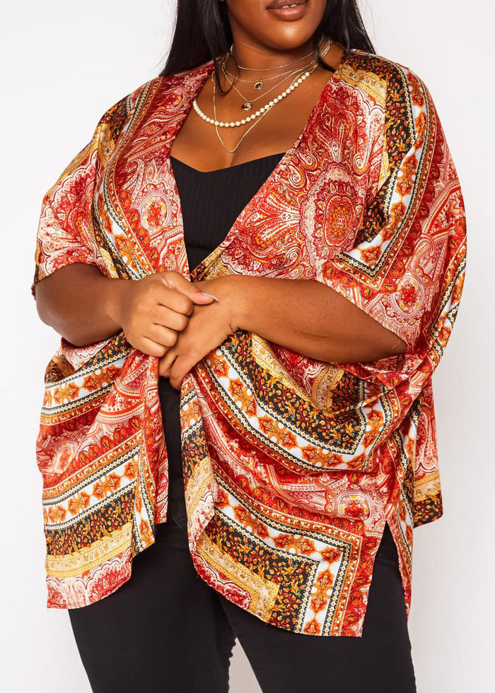 HI Curvy Plus Size Women Paisley Print Cardigan