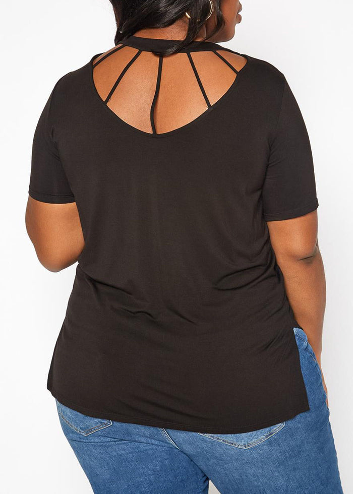 HI Curvy Plus Size Women Windowpane Cut Out Design Shirt