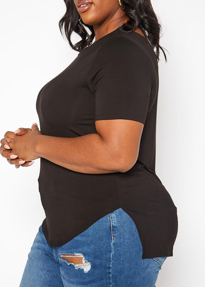 HI Curvy Plus Size Women Windowpane Cut Out Design Shirt