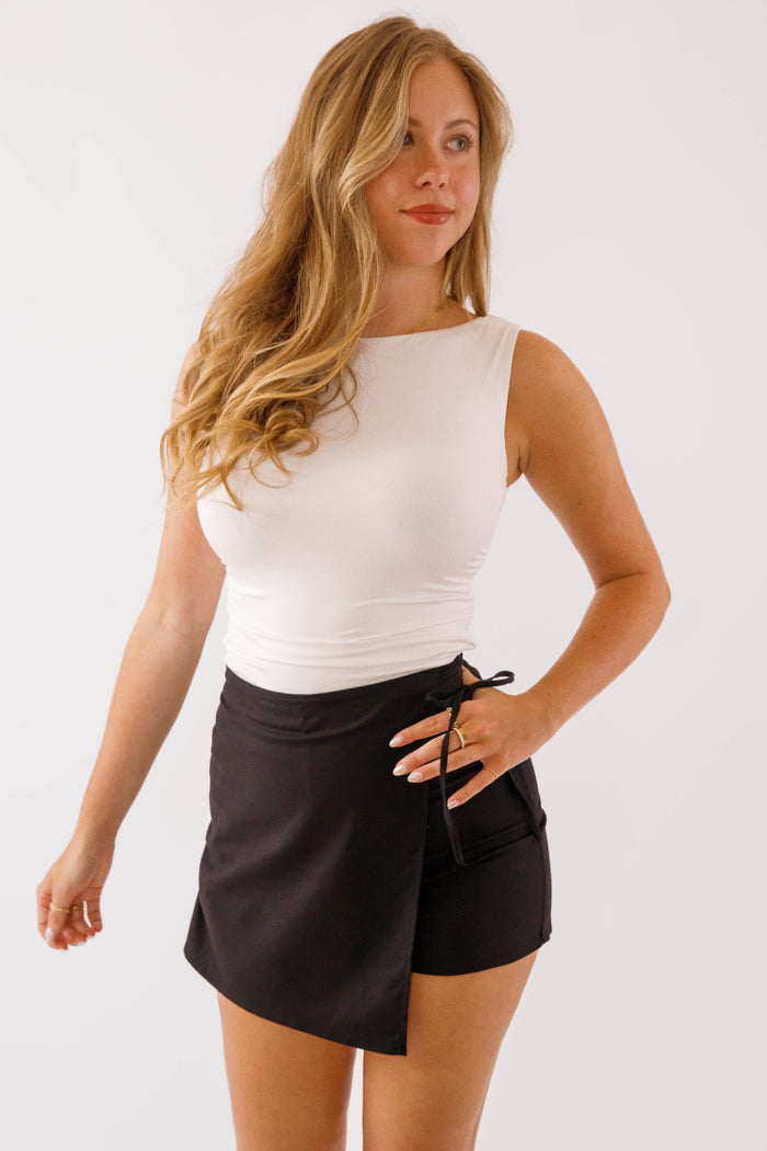 Women's Mini Skort- Black Wrap Skort- Day + Moon Black Wrap Skort
