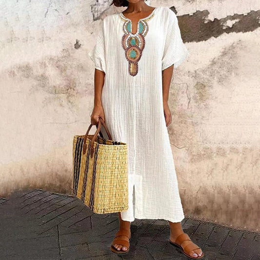 Isoria - Robe maxi femme brodée style bohème
