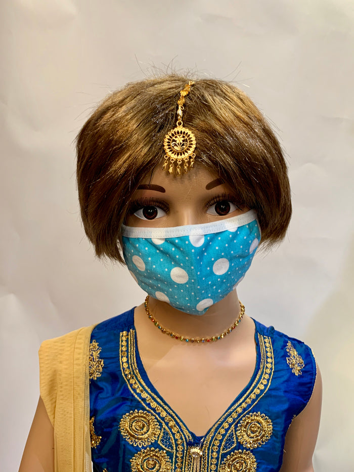 Kid's Cotton Unisex  Blue & White Polka Dots Printed Cloth Face Masks