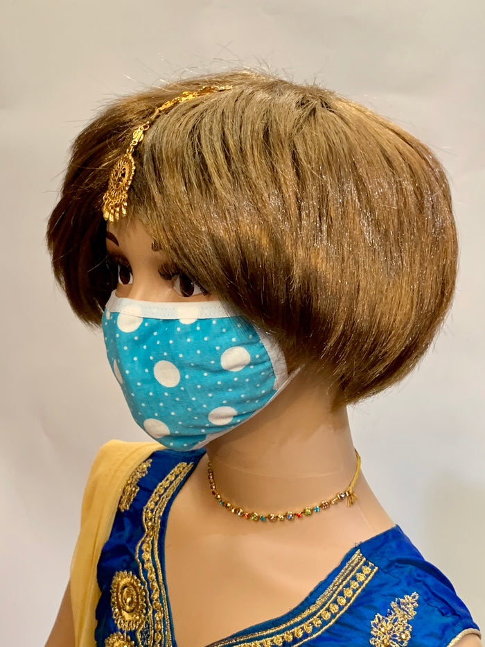 Kid's Cotton Unisex  Blue & White Polka Dots Printed Cloth Face Masks