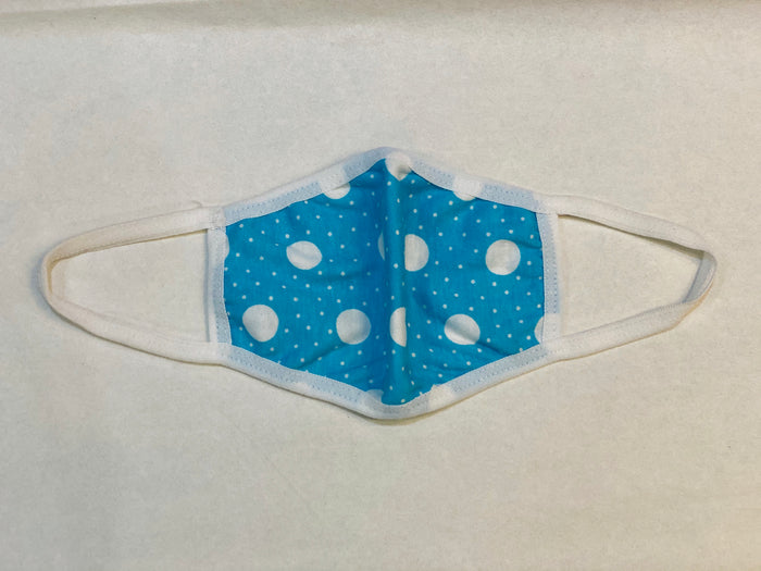 Kid's Cotton Unisex  Blue & White Polka Dots Printed Cloth Face Masks