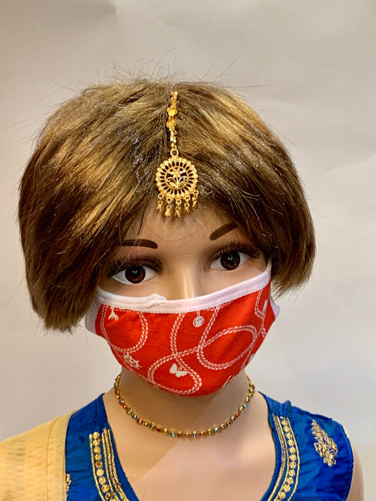 Kid's Cotton Unisex Red & White Printed Cloth Face Masks