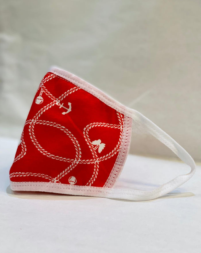 Kid's Cotton Unisex Red & White Printed Cloth Face Masks