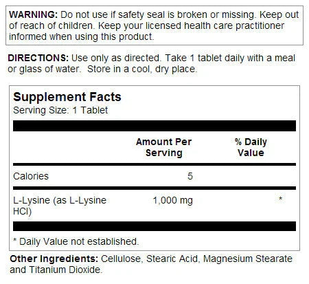 L-Lysine, 1000mg Tablet