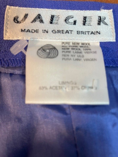Ladies Jaeger Blue Pleated Skirt Pure New Wool Skirt Length 80cm Size 14 Immaculate Condition