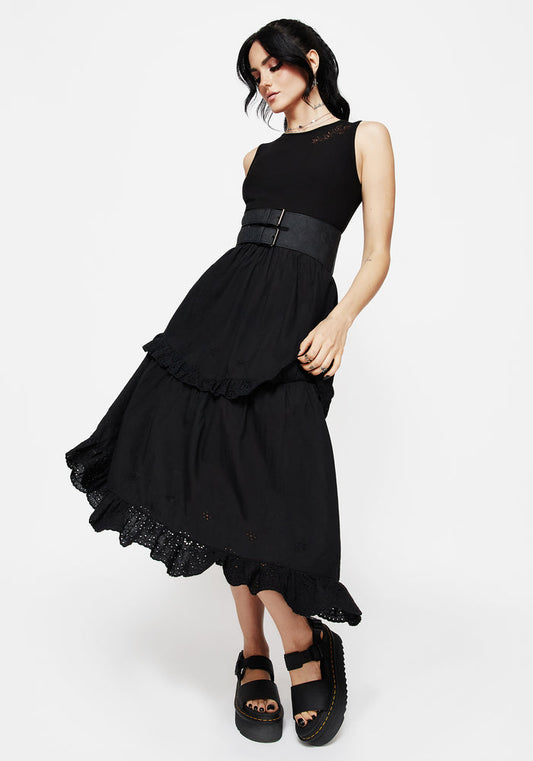 Laveau Embroidered Broderie Midi Dress