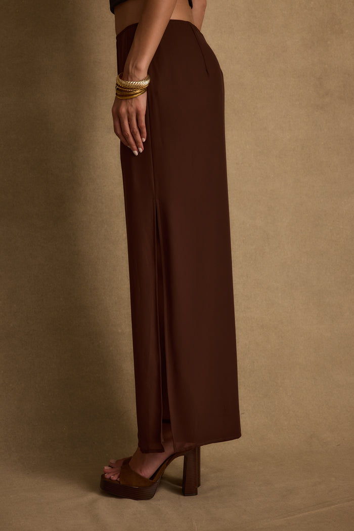 Layla Mocha Maxi Skirt paired with complementary accessories for a polished look.