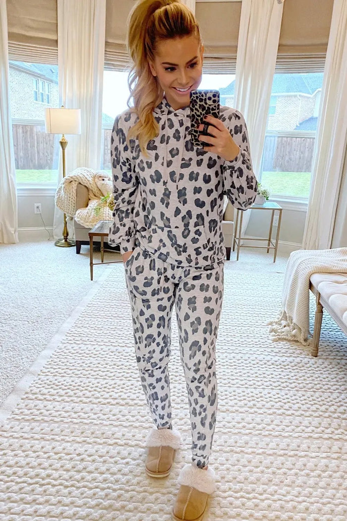 Shop Leopard Print Drawstring Hoodie and Skinny Pants Lounge Set at eAura