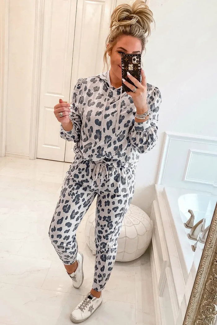 Shop Leopard Print Drawstring Hoodie and Skinny Pants Lounge Set at eAura