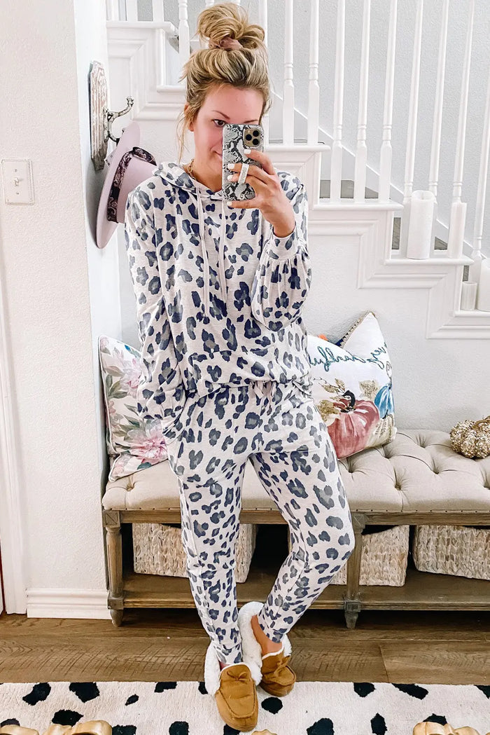Shop Leopard Print Drawstring Hoodie and Skinny Pants Lounge Set at eAura
