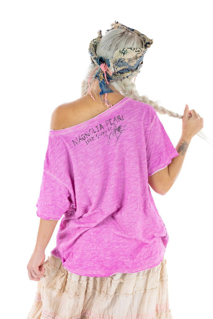 Magnolia Pearl artisan pink top, whimsical vintage style, boho clothing, unique back view