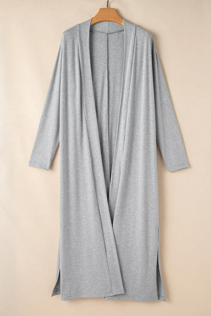 Light Grey Split Long Cardigan and Skinny Pants Lounge Set - Loungewear & Sleepwear/Loungewear
