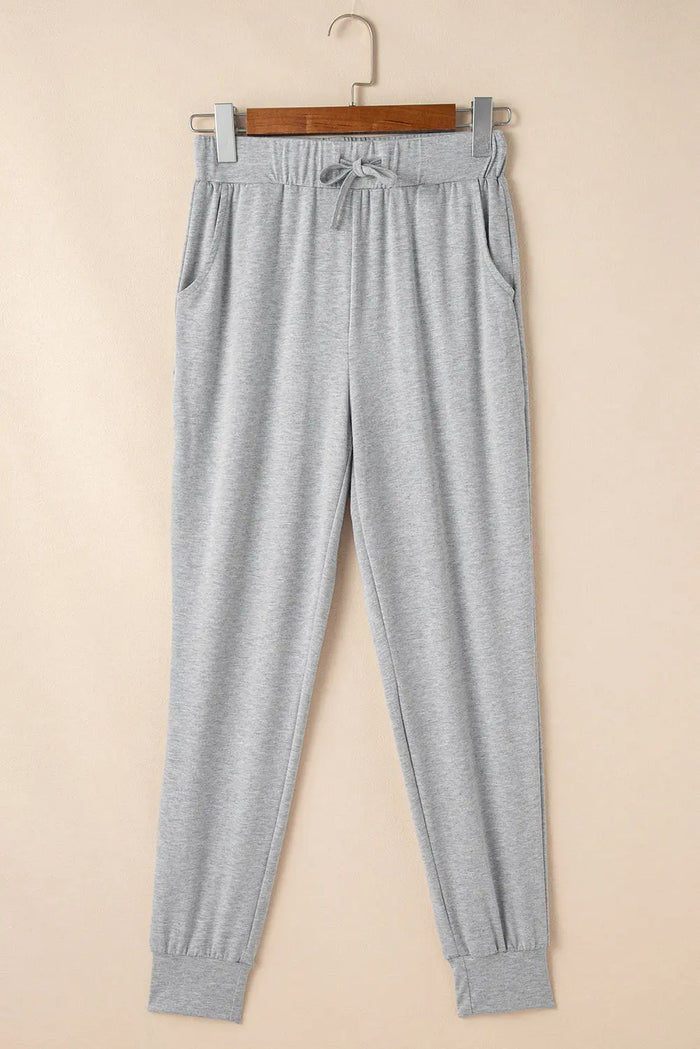 Light Grey Split Long Cardigan and Skinny Pants Lounge Set - Loungewear & Sleepwear/Loungewear