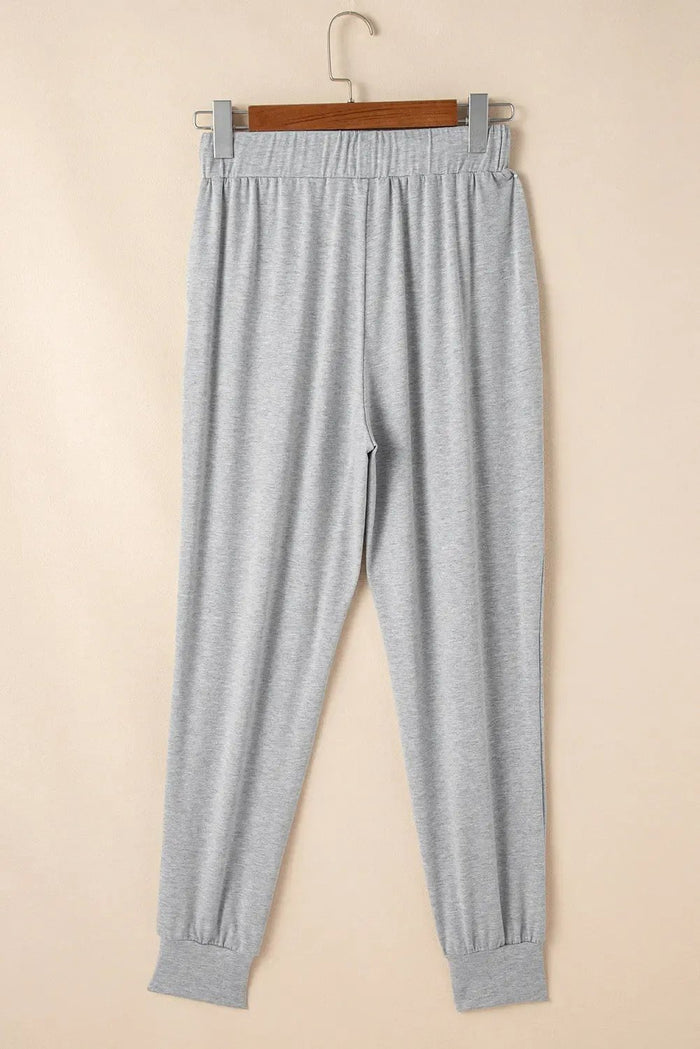 Light Grey Split Long Cardigan and Skinny Pants Lounge Set - Loungewear & Sleepwear/Loungewear