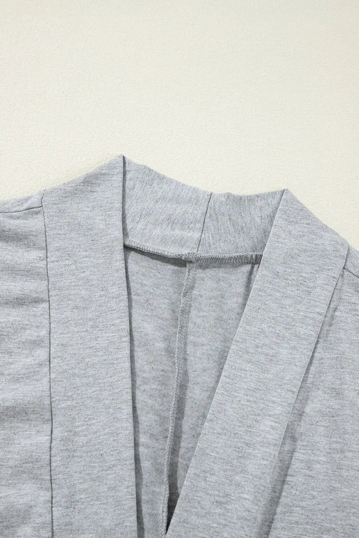 Light Grey Split Long Cardigan and Skinny Pants Lounge Set - Loungewear & Sleepwear/Loungewear
